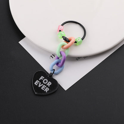 Cute Acrylic Chain Heart Charm Keychain Ring Accessory - Orange