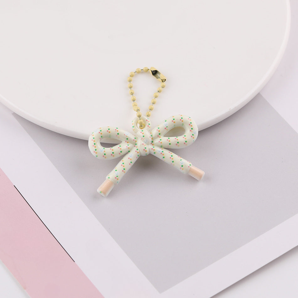 Cute Patterned Bow Charm Pendant Ball Chain Keychain - Orange