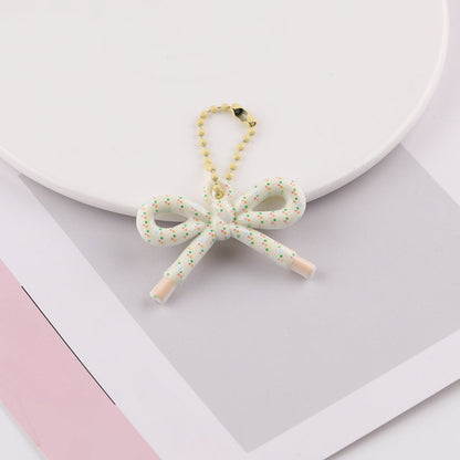 Cute Patterned Bow Charm Pendant Ball Chain Keychain - Orange