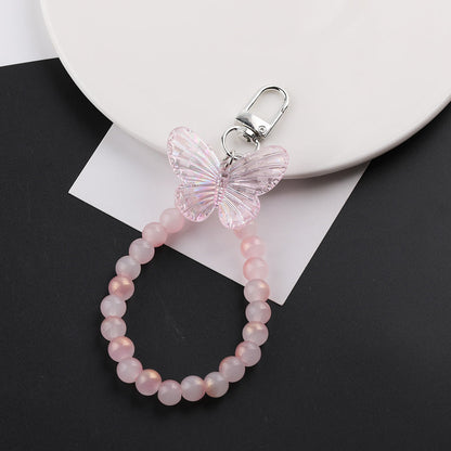 Butterfly Bead Loop Keychain Wristlet Charm DIY - Light Yellow