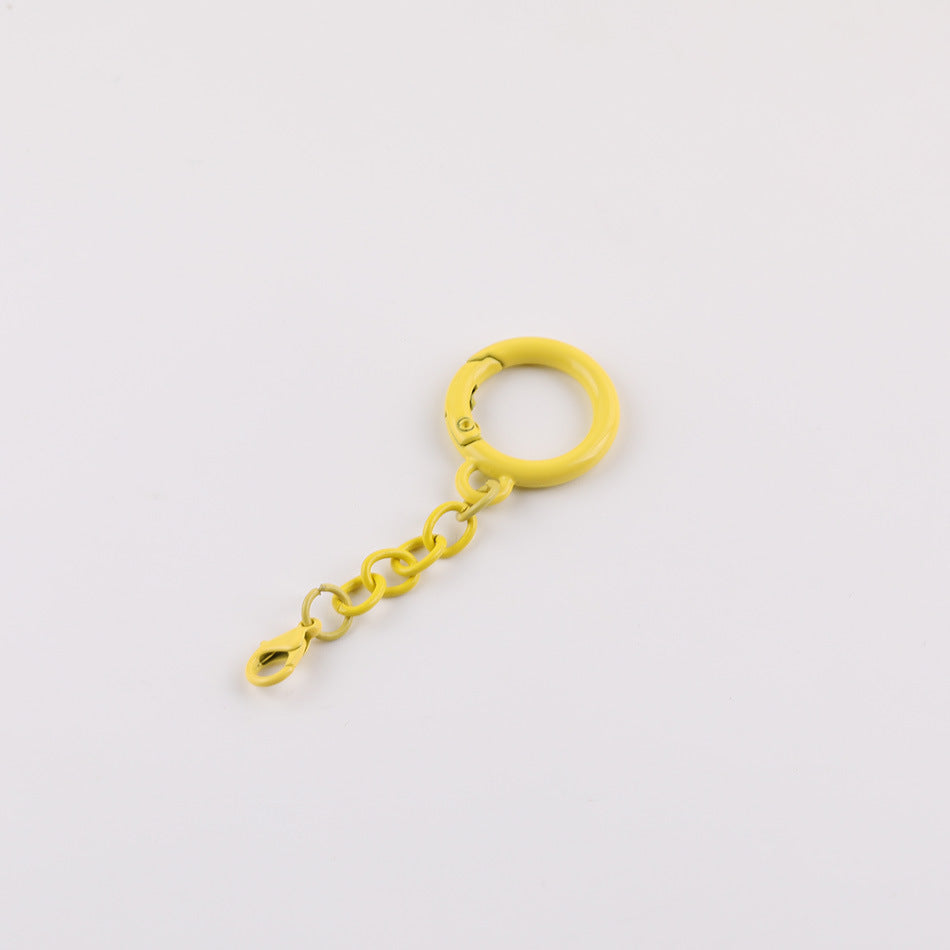 Metal Spring Ring Keychain with Chain and Lobster Clasp - Green