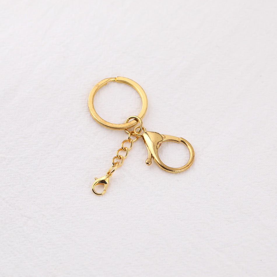 Classic Metal Split Ring Keychain with Lobster Clasp and Chain - black