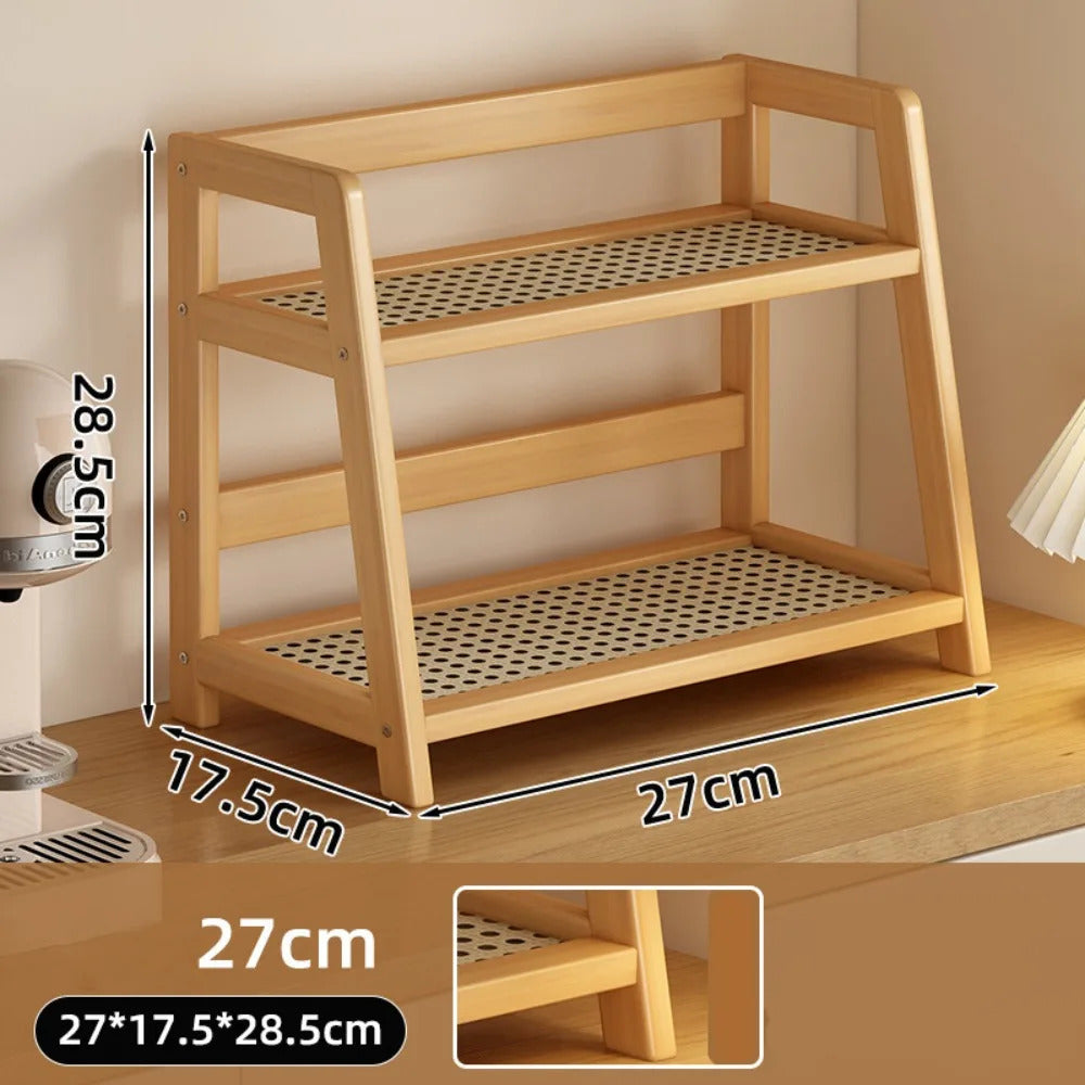 2 Layer Wooden Multipurpose Countertop Storage Shelf Organizer