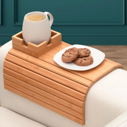 Bamboo Non-Slip Couch Arm Cup Holder Tray