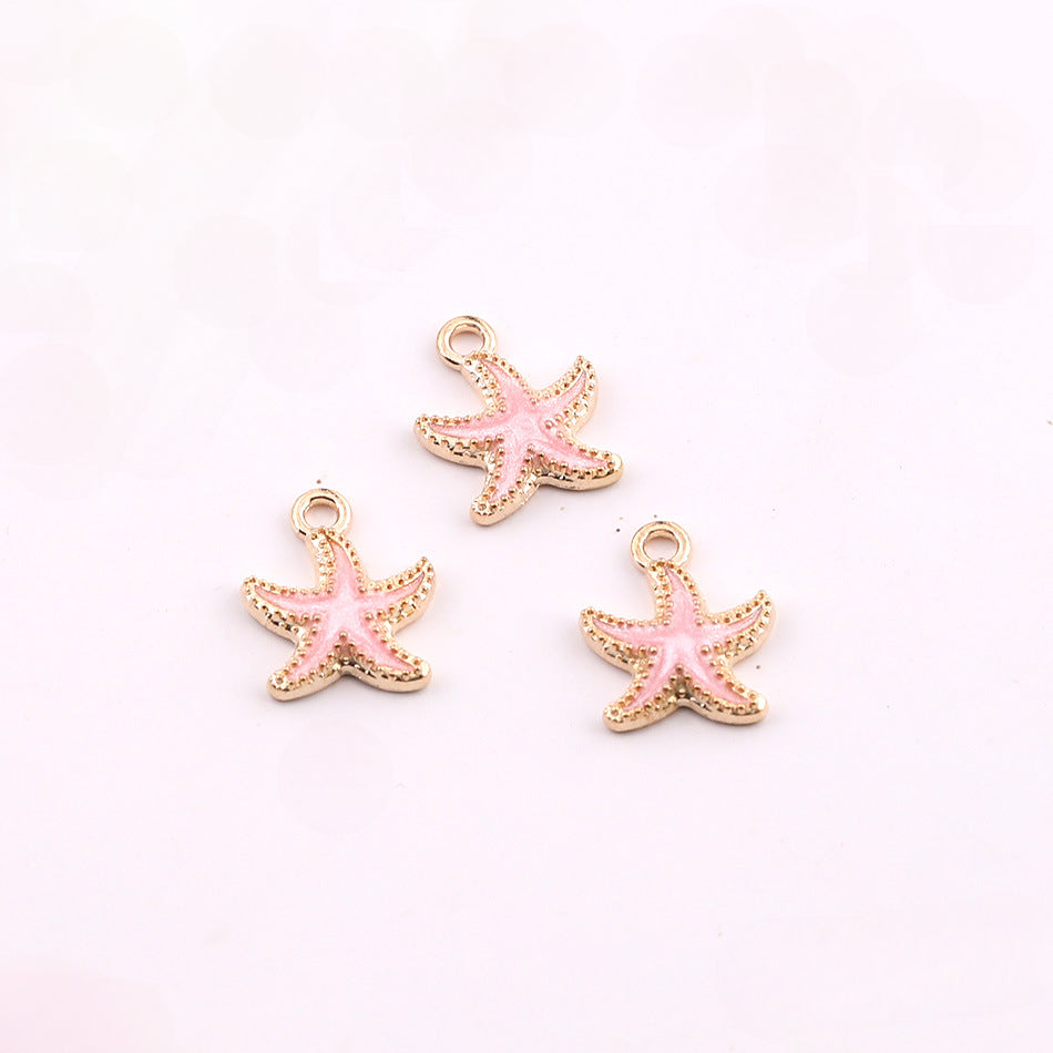 3pcs Enamel Gold Starfish Charm Pendant DIY Jewelry Finding - Pink
