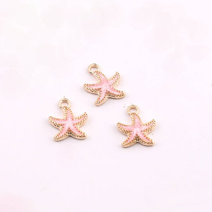3pcs Enamel Gold Starfish Charm Pendant DIY Jewelry Finding - Pink