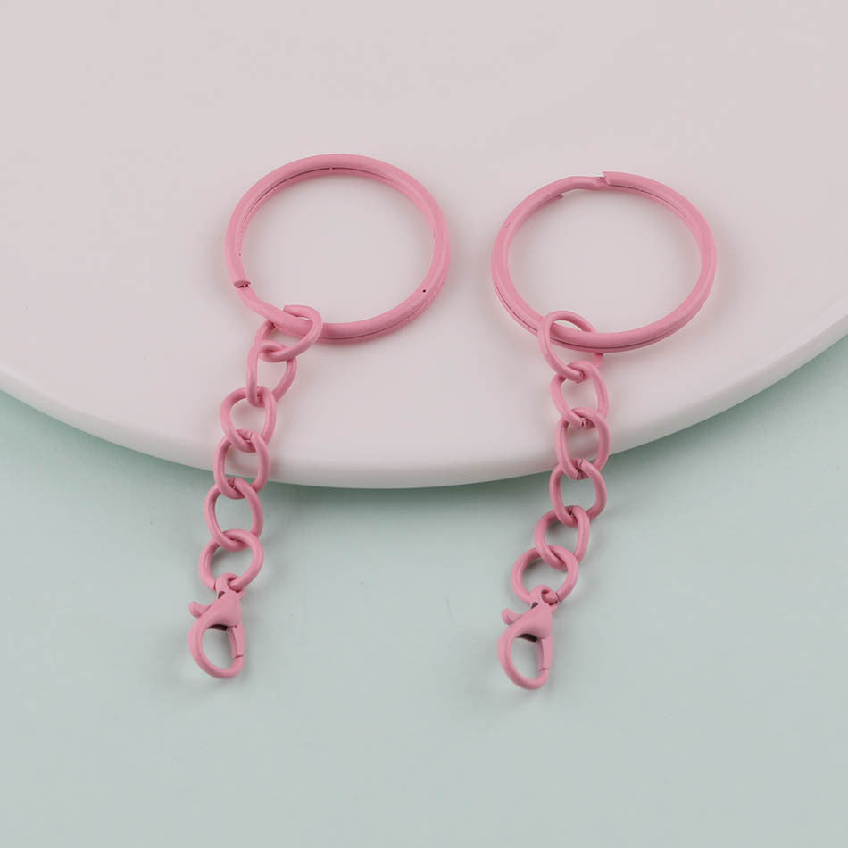 2pcs Colorful Split Ring Chain Lobster Clasp Keychain - Light purple