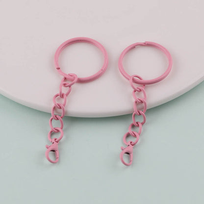 2pcs Colorful Split Ring Chain Lobster Clasp Keychain - Light purple