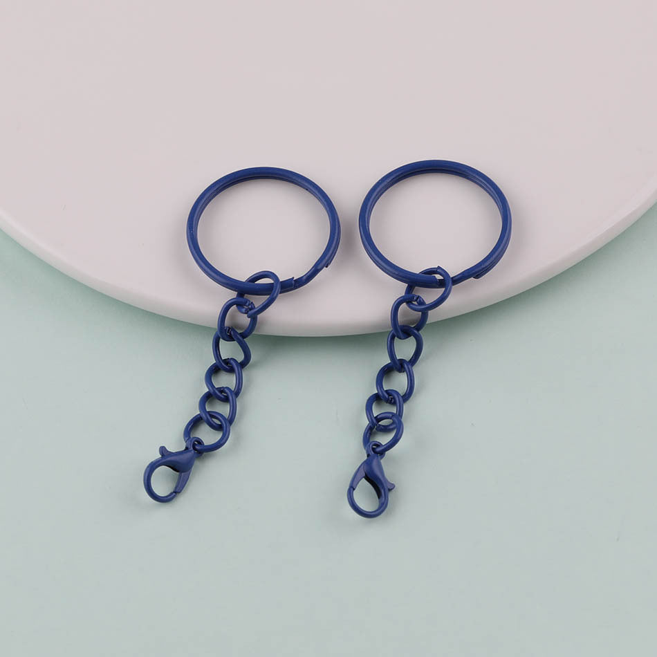 2pcs Colorful Split Ring Chain Lobster Clasp Keychain - White