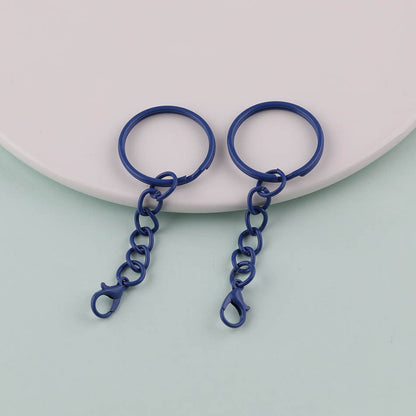 2pcs Colorful Split Ring Chain Lobster Clasp Keychain - White