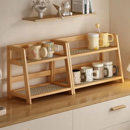 2 Layer Wooden Multipurpose Countertop Storage Shelf Organizer