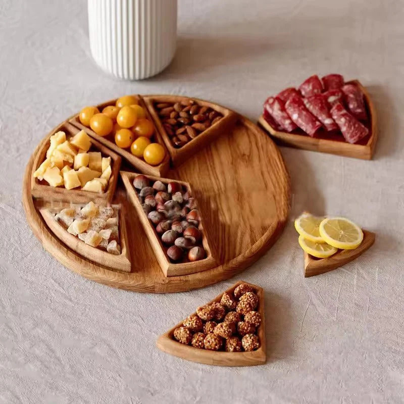 Divided Wood Serving Tray for Snacks and Desserts