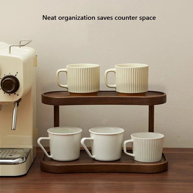 2 Tier Bamboo Makeup Organizer with Cup Holder for Vanity