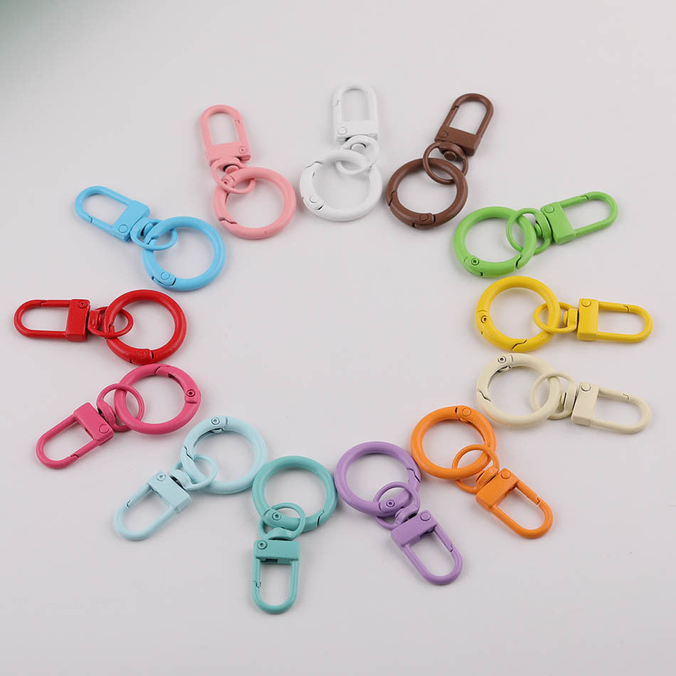 3pcs Colorful Metal Swivel Snap Hook Spring Ring Keychain - Pink