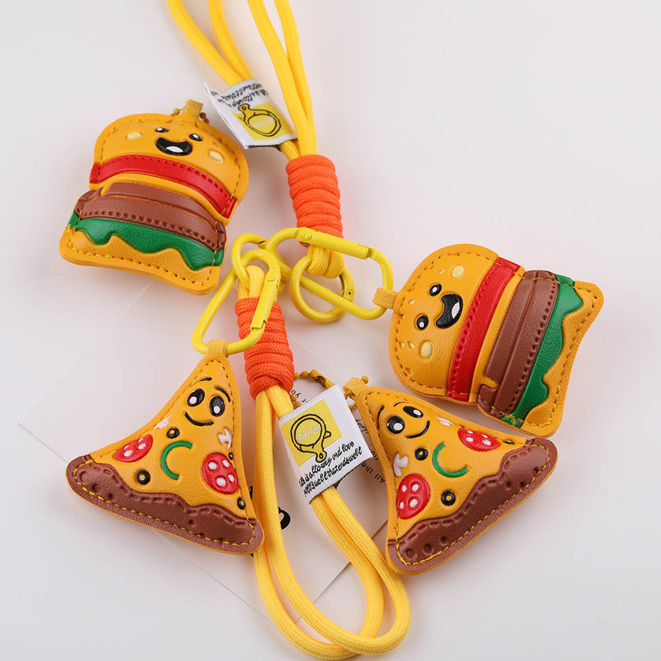 Handmade Leather Burger Pizza Food Charm Keychain - additional product photo 1
