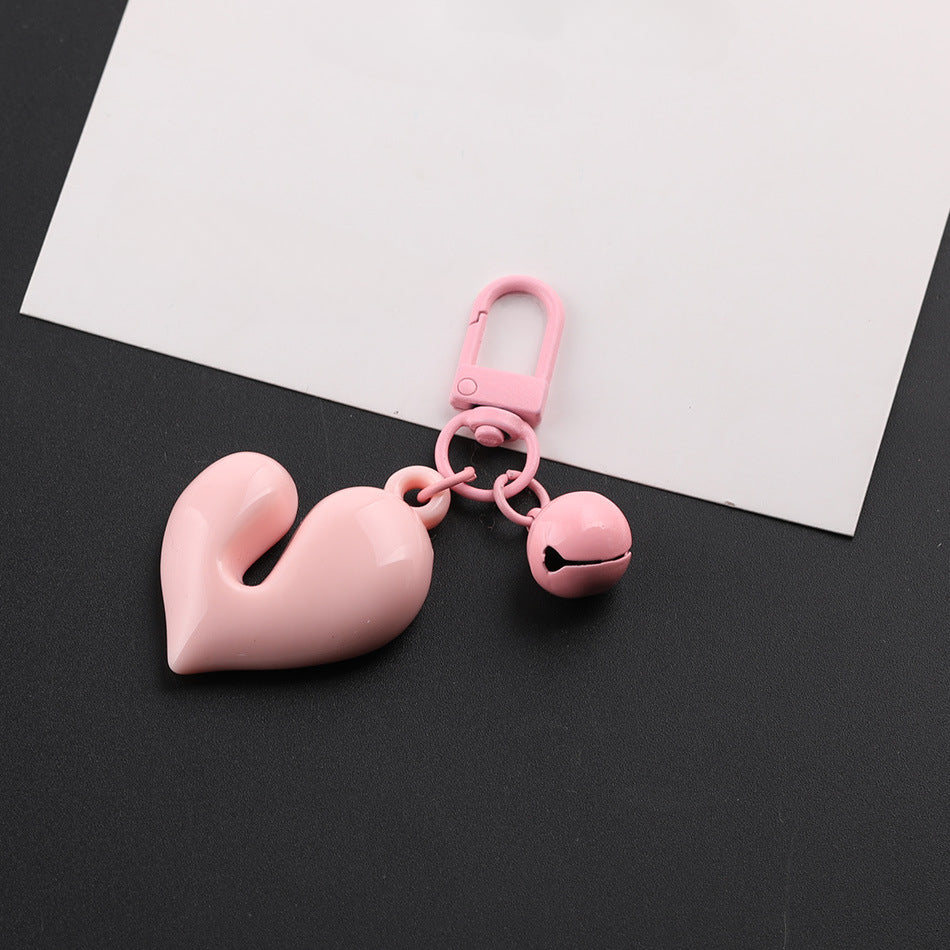 3D Glossy Heart Bell Keychain Charm DIY Bag Pendant - White