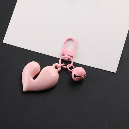 3D Glossy Heart Bell Keychain Charm DIY Bag Pendant - White