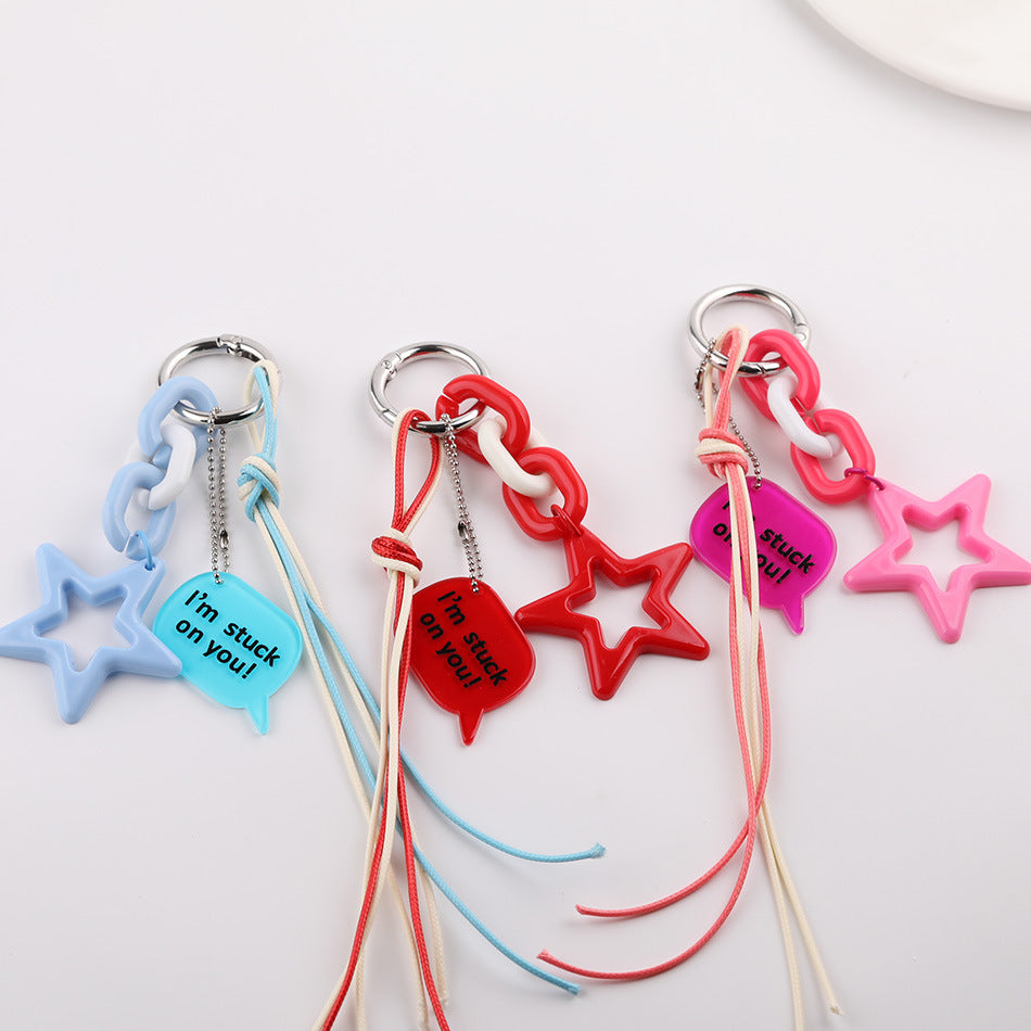 Acrylic Star Bead Chain Message Tag Keychain Charm - Pink