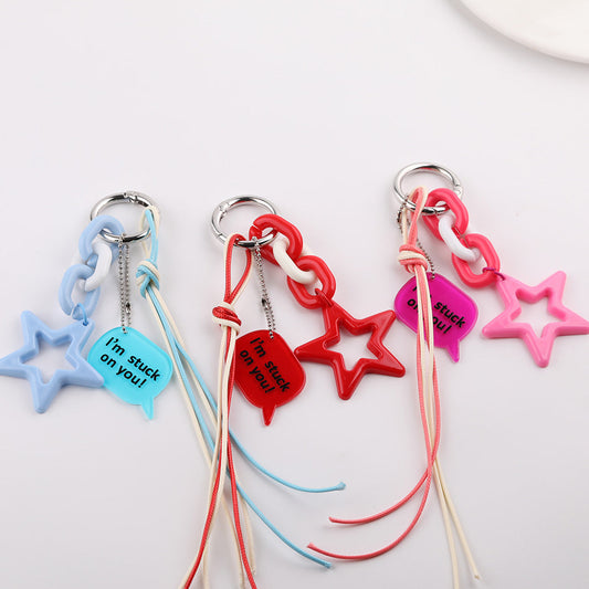 Acrylic Star Bead Chain Message Tag Keychain Charm - Pink