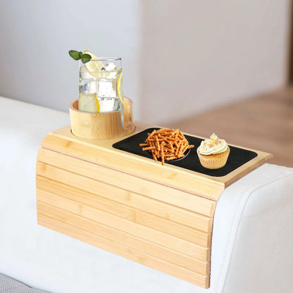 Bamboo Wood Couch Cup Holder Sofa Armrest Tray