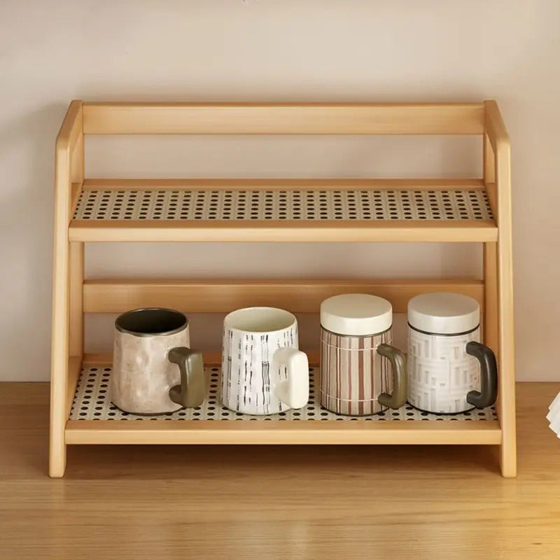 2 Layer Wooden Multipurpose Countertop Storage Shelf Organizer