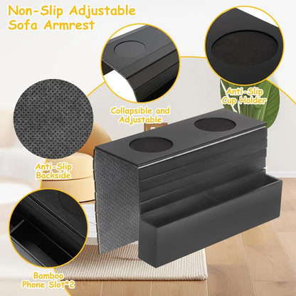 Bamboo Non-Slip Couch Arm Cup Holder Tray