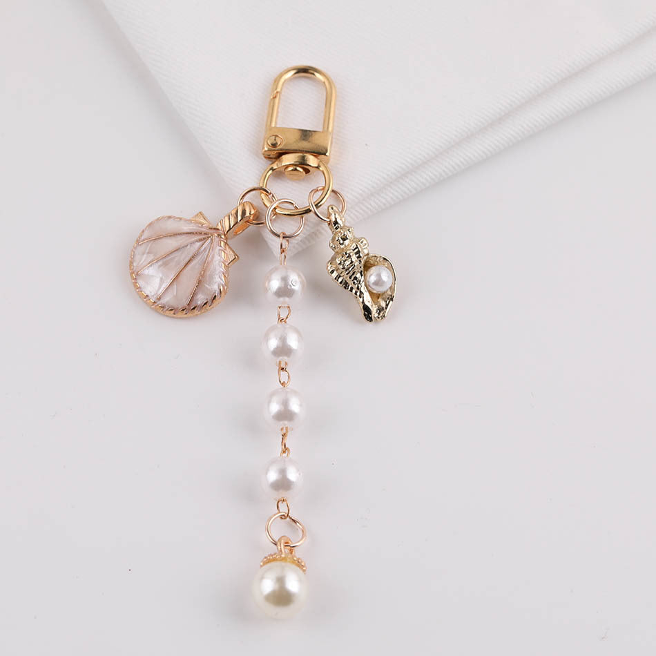 Ocean Shell Pearl Tassel Keychain Charm Bag Pendant - black