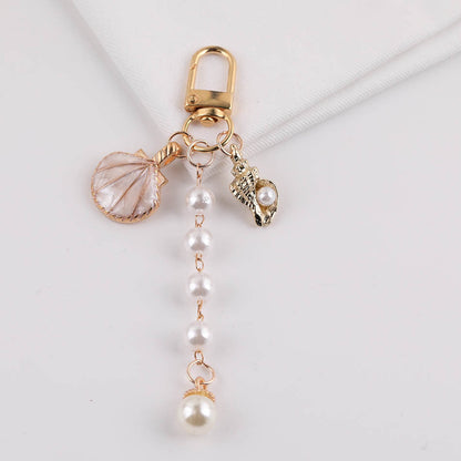 Ocean Shell Pearl Tassel Keychain Charm Bag Pendant - black