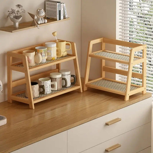 2 Layer Wooden Multipurpose Countertop Storage Shelf Organizer