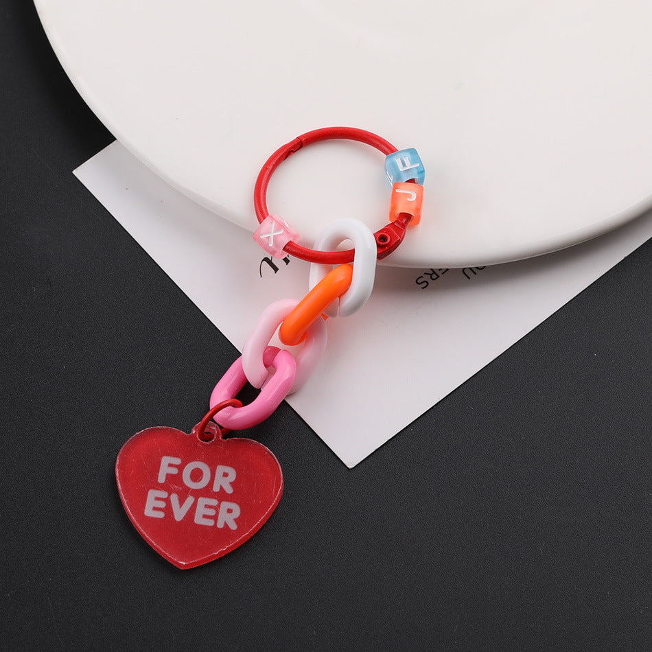 Cute Acrylic Chain Heart Charm Keychain Ring Accessory - Blue