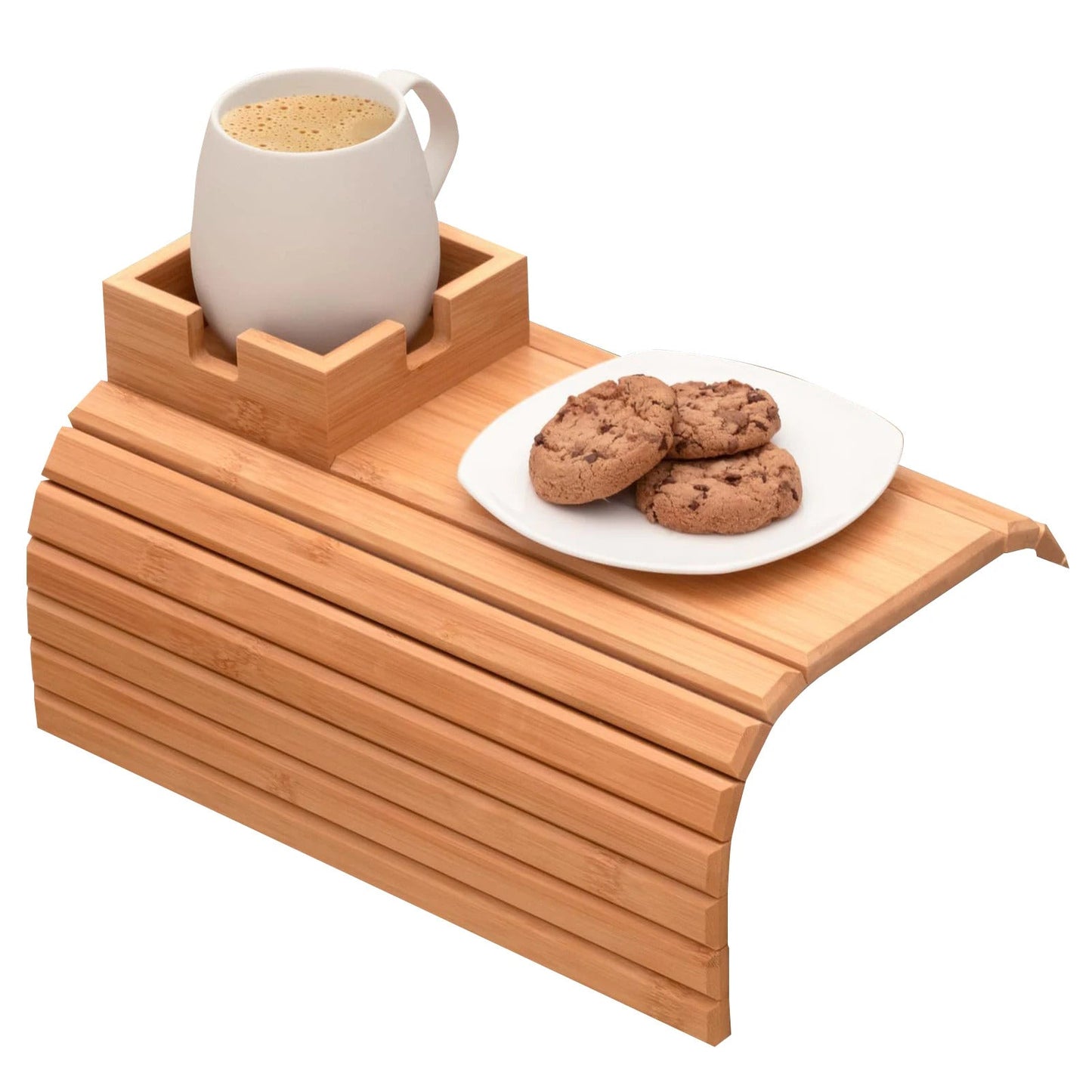 Bamboo Non-Slip Couch Arm Cup Holder Tray