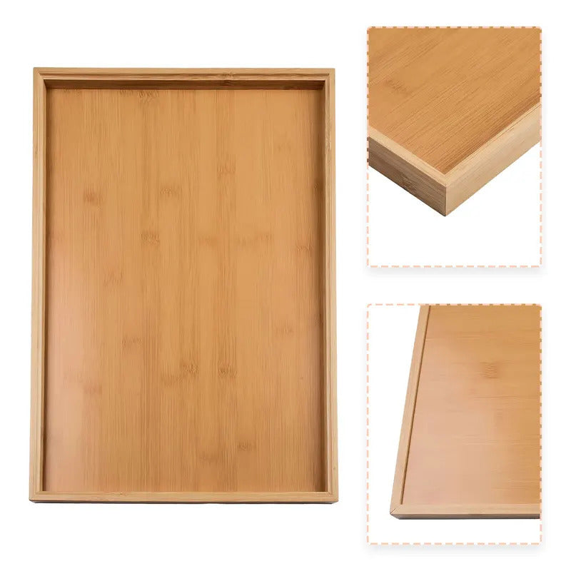 Bamboo Wooden Rectangular Serving Tray for Tea and Cups