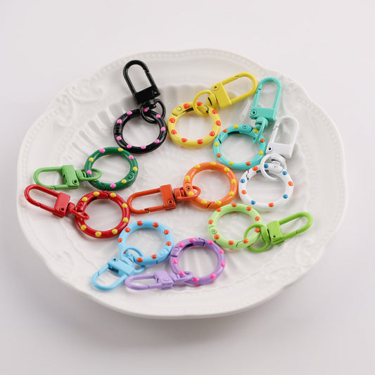 8pcs Colorful Dotted Ring Swivel Lobster Clasp Keychain - Color Random