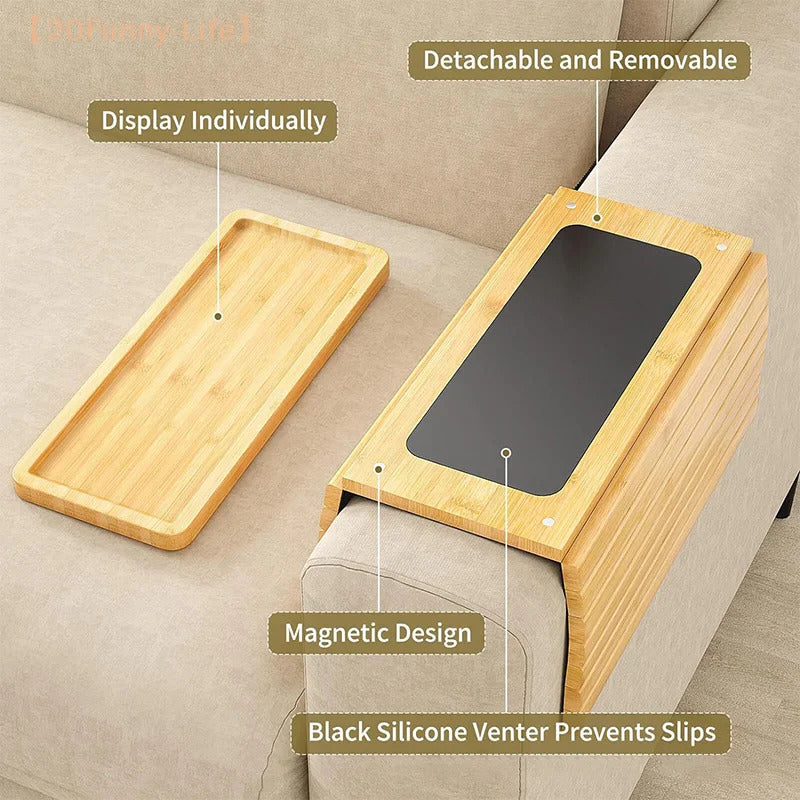 Removable Natural Bamboo Foldable Anti-Slip Sofa Armrest Cup Holder