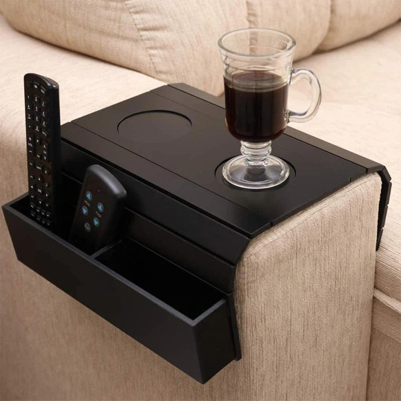 Bamboo Non-Slip Couch Arm Cup Holder Tray
