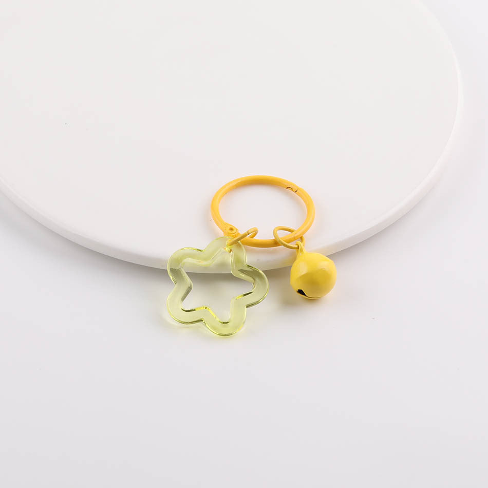 Transparent Star Flower Ring Bell Keychain Colorful Charm - Green