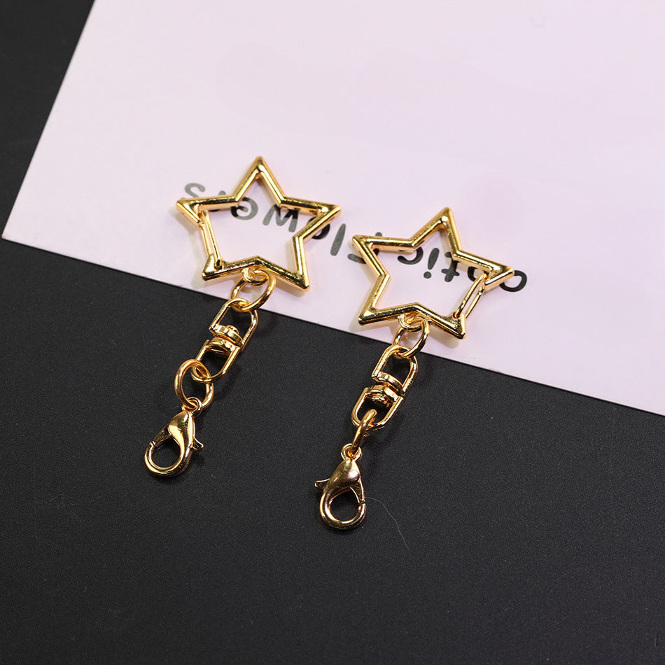 2pcs Metal Star Ring Keychain with Chain and Lobster Clasp - Silver