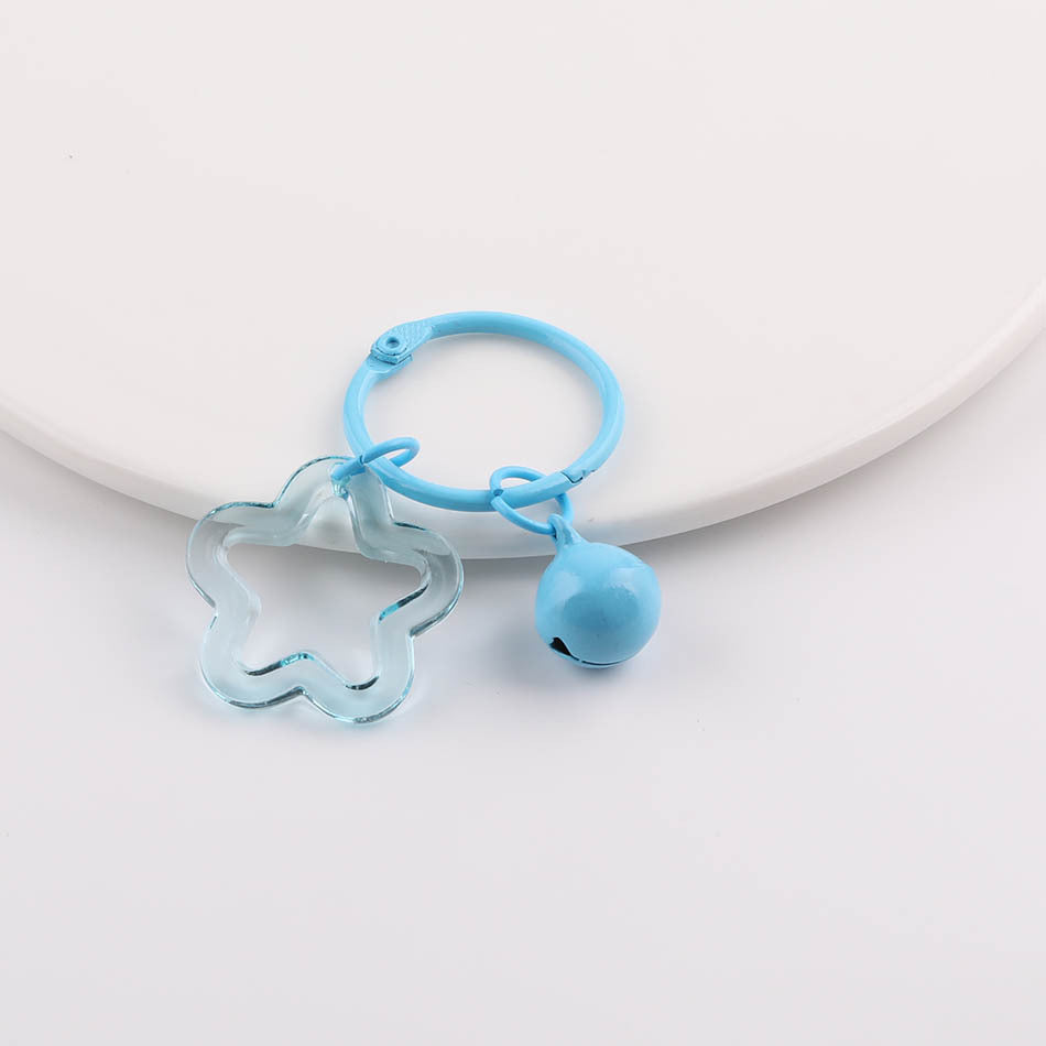 Transparent Star Flower Ring Bell Keychain Colorful Charm - White