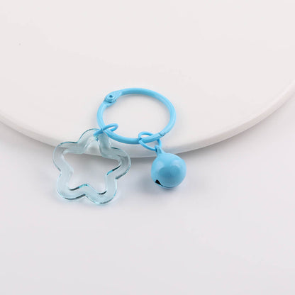 Transparent Star Flower Ring Bell Keychain Colorful Charm - White