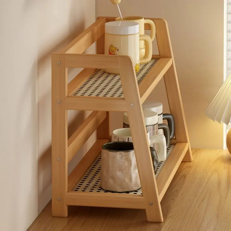 2 Layer Wooden Multipurpose Countertop Storage Shelf Organizer