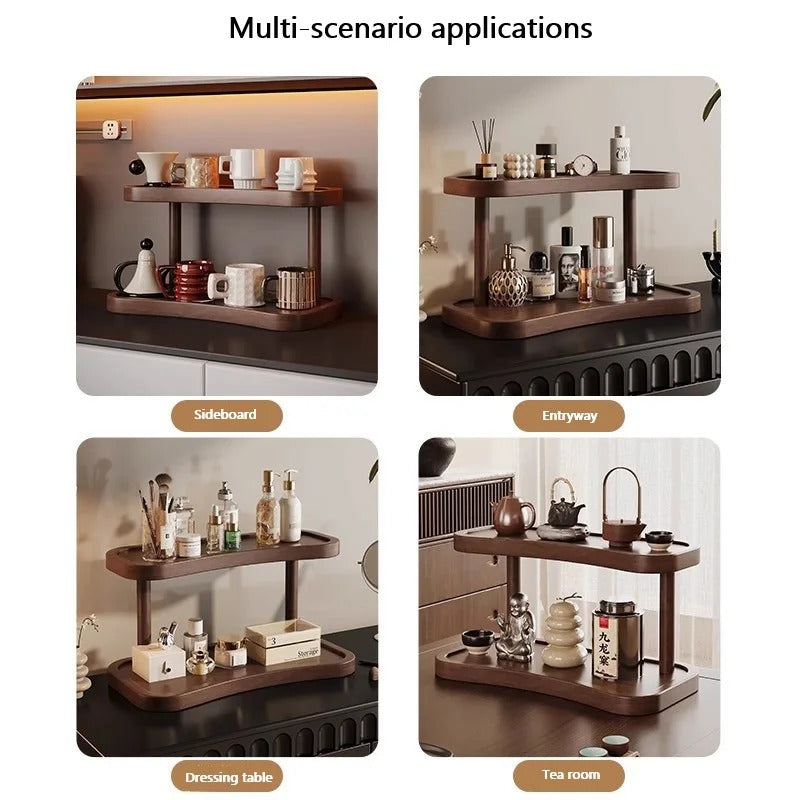 2 Tier Bamboo Makeup Organizer with Cup Holder for Vanity