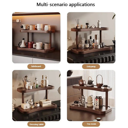 2 Tier Bamboo Makeup Organizer with Cup Holder for Vanity
