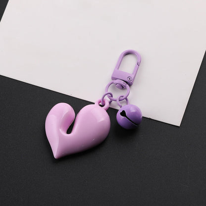 3D Glossy Heart Bell Keychain Charm DIY Bag Pendant - Coffee color