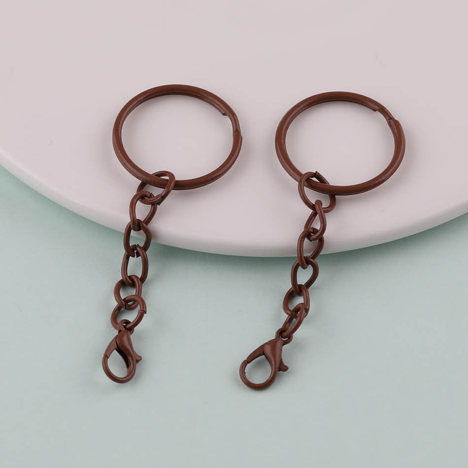 2pcs Colorful Split Ring Chain Lobster Clasp Keychain - Black