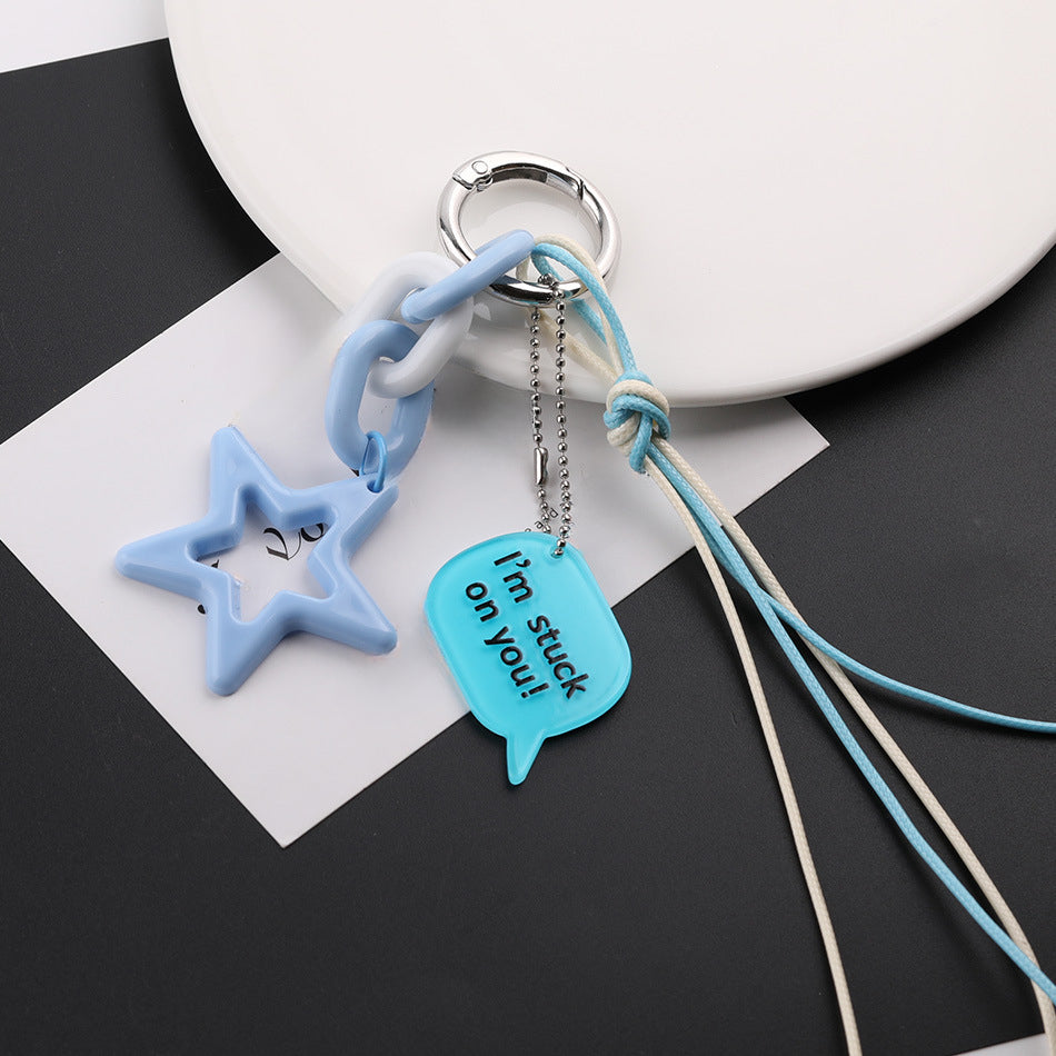 Acrylic Star Bead Chain Message Tag Keychain Charm - blue