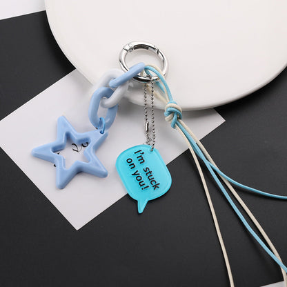 Acrylic Star Bead Chain Message Tag Keychain Charm - blue