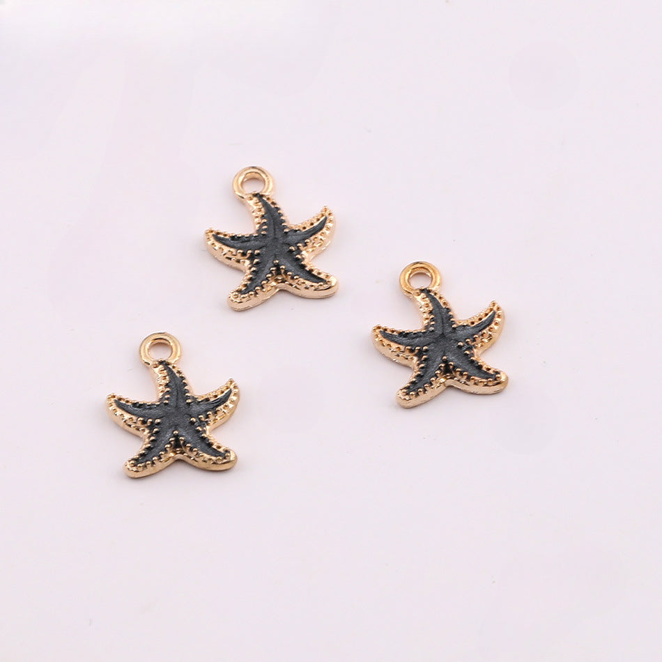 3pcs Enamel Gold Starfish Charm Pendant DIY Jewelry Finding - Green