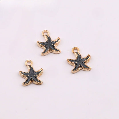 3pcs Enamel Gold Starfish Charm Pendant DIY Jewelry Finding - Green