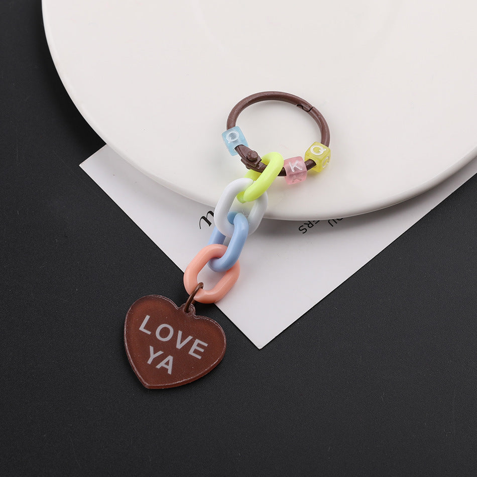 Cute Acrylic Chain Heart Charm Keychain Ring Accessory - additional product photo 3
