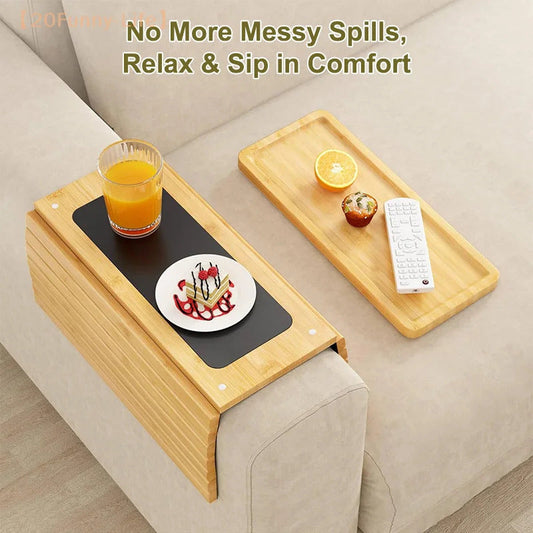 Removable Natural Bamboo Foldable Anti-Slip Sofa Armrest Cup Holder